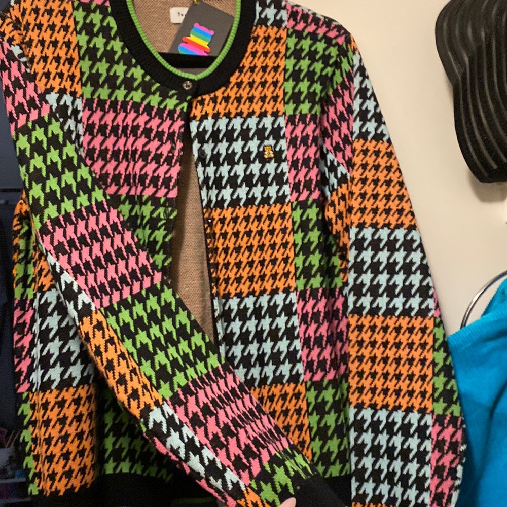 Vibrant Houndstooth Teddy Fresh Cardigan